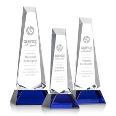 Rustern Blue  on Base Obelisk Crystal Award - Sales Awards