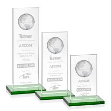 Brannigan Globe Green  Rectangle Crystal Award - Crystal Awards