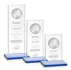 Brannigan Globe Sky Blue Rectangle Crystal Award - Crystal Awards