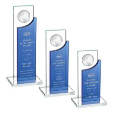 Sherwood Globe Blue Rectangle Crystal Award - Crystal Awards