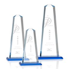 Pinnacle Sky Blue Obelisk Crystal Award - Crystal Pillar Awards