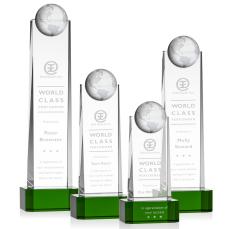 Sherbourne Globe Green  on Base Obelisk Crystal Award - Crystal Awards