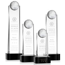 Sherbourne Globe Black on Base Obelisk Crystal Award - Crystal Awards