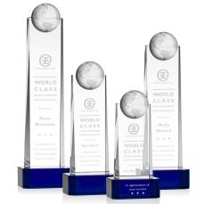 Sherbourne Globe Blue on Base Obelisk Crystal Award - Crystal Awards