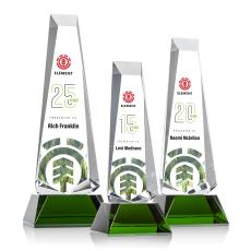 Rustern Full Color Green on Base Obelisk Crystal Award - Sales Awards