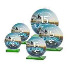 Victoria Full Color Green Circle Crystal Award - Full Color Awards