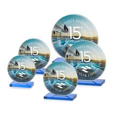 Victoria Full Color Sky Blue Circle Crystal Award - Full Color Awards