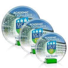 Bowie Full Color Green Circle Crystal Award - Glass Awards