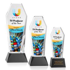Romford Full Color Black on Base Obelisk Crystal Award - Crystal Pillar Awards