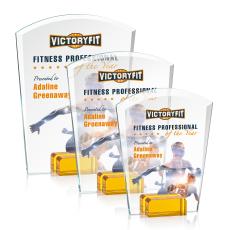 Lola Full Color Amber Arch & Crescent Crystal Award - Glass Awards