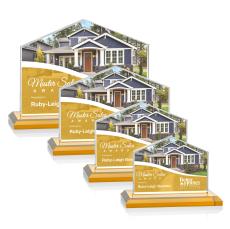 Domicile Full Color Amber Arch & Crescent Crystal Award - Crystal Awards