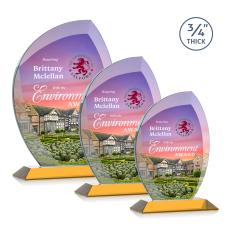 Wichita Full Color Amber Flame Crystal Award - Crystal Awards