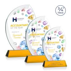 Wichita Full Color Amber on Newhaven Base Flame Crystal Award - Crystal Awards