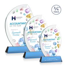 Wichita Full Color Sky Blue on Newhaven Base Flame Crystal Award - Crystal Awards