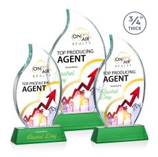 Croydon Full Color Green on Newhaven Base Flame Crystal Award - Glass Awards