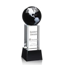 Luz Globe Black/Silver on Base Spheres Crystal Award - Crystal Globe Awards 