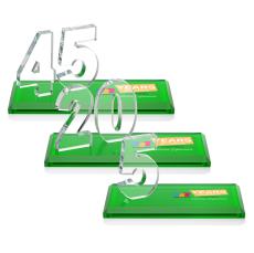 Northam Anniversary Full Color Green Number Crystal Award - Corporate Awards