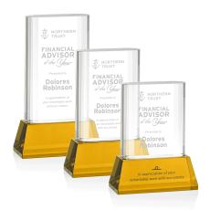 Merit Amber on Base Rectangle Crystal Award - Corporate Awards