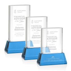 Merit Sky Blue on Base Rectangle Crystal Award - Corporate Awards