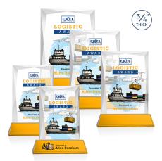 Messina Full Color Amber on Newhaven Base Rectangle Crystal Award - Full Color Awards