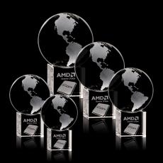 Globe on Cube 3D Spheres Crystal Award - Corporate Recognition Gifts