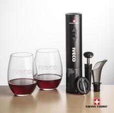 Swiss Force Opener Set & Carlita Stemless Wine - Etched Barware