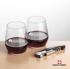 Swiss Force Opener & Germain Stemless Wine - Etched Barware