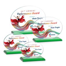 Austin (Horiz) Full Color Green Circle Crystal Award - Glass Awards