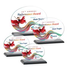 Austin (Horiz) Full Color Black  Circle Crystal Award - Crystal Awards