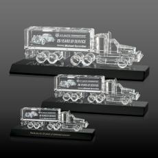 Crystal 18 Wheeler on Base 3D - Black - 3D Laser Engraved