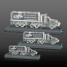 Crystal 18 Wheeler on Base 3D - Clear - 3D Laser Engraved