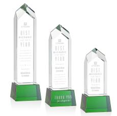 Clarington Green on Base Obelisk Crystal Award - Glass Awards
