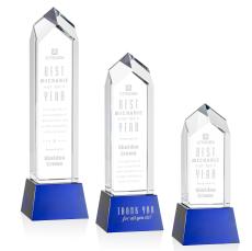 Clarington Blue on Base Obelisk Crystal Award - Glass Awards