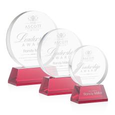 Glenwood Red on Base Circle Crystal Award - Employee Awards