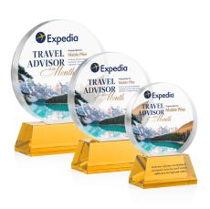 Glenwood Vividprint Amber on Base Circle Crystal Award - Full Color Awards
