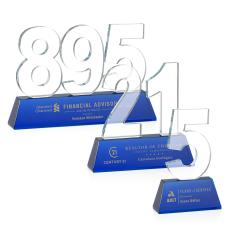 Milestone Optical Blue Number Crystal Award - Glass Awards