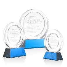 Templeton Sky Blue on Base Circle Crystal Award - Crystal Awards