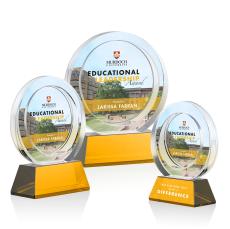 Templeton Full Color Amber on Base Circle Crystal Award - Glass Awards