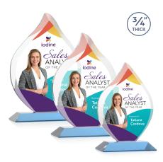 Worthington Full Color Sky Blue Flame Crystal Award - Corporate Awards