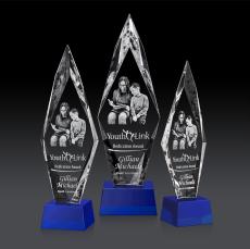 Manilow Blue on Robson Base (3D) Crystal Award - 3D Laser Engraved