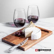 Swissmar Acacia Board & 2 Laurent Stemless Wine - Etched Barware