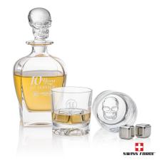 Delrina Scull Decanter Set & Ice Cubes - Etched Barware