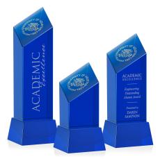 Barone Blue Blue on Base Obelisk Crystal Award - Crystal Pillar Awards