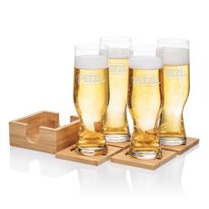 Bamboo Coaster Gift Set - Leipzig - Etched Barware