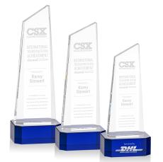 Belmont Tower Blue on Padova Base Obelisk Crystal Award - Crystal Pillar Awards