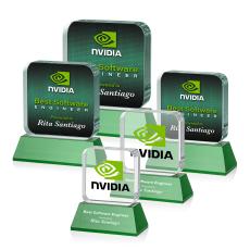 Flamborough Full Color Green on Base Crystal Award - Corporate Awards