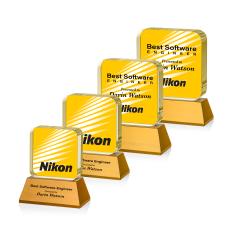 Flamborough Full Color Amber on Base Crystal Award - Corporate Awards