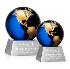 Ryegate Globe Blue/Gold Spheres Crystal Award - Metal Awards