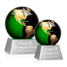 Ryegate Globe Green/Gold Spheres Crystal Award - Metal Awards