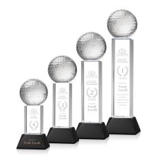 Golf Ball Black on Stowe Base Spheres Crystal Award - Corporate Awards